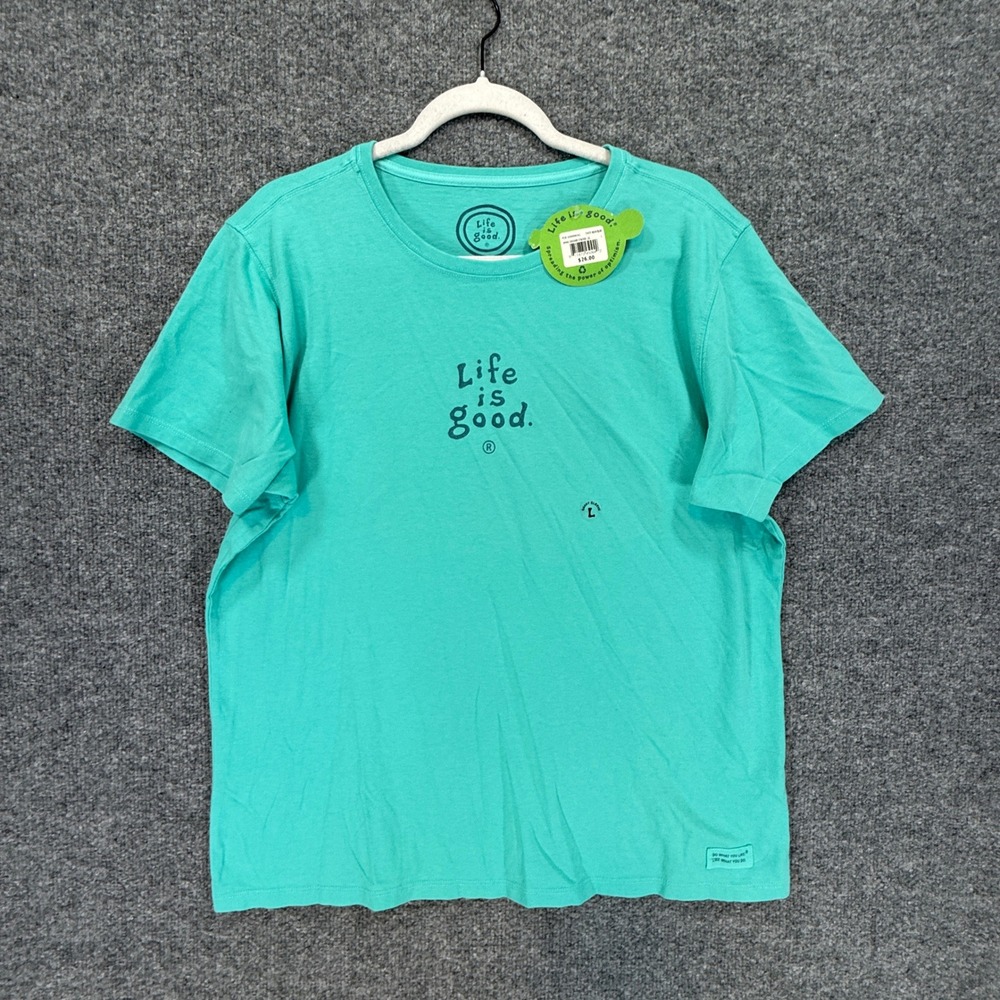 Life is Good T-Shirt Women Large Green Short Sleeve Relaxed Fit Graphic  Tee NEW